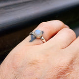 (O) Solid 925 Sterling Silver & Natural Moonstone Rustic Handmade Ring