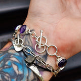 Solid 925 Sterling Silver & Natural Amethyst Handmade Chain Bracelet
