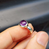 (O) Solid Sterling Silver & Natural Amethyst Stone Handmade Solitaire Ring