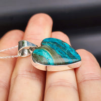 Solid Sterling Silver & Natural Blue Shattuckite Handmade Heart Pendant Necklace