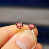 Natural Garnet & Solid Silver Oval Stud Earrings