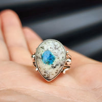 (O) Solid Sterling Silver & Natural K2 Jasper Rustic Handmade Solitaire Ring