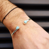 Solid Sterling Silver & Natural Larimar Handmade Bangle Bracelet