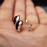 Natural Obsidian & Solid 925 Sterling Silver Heart Stud Earrings