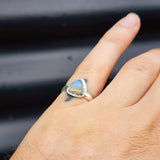 (M) Solid Sterling Silver & Natural Opal Trillion Cut Handmade Ring