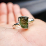 (T) Solid 925 Sterling Silver & Natural Raw Moldavite Handmade Irregular Ring
