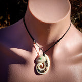 Taniwha Koru Bone Carving Pendant Necklace - NZ Maori Inspired