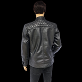The Raven - Mens REAL Genuine Leather Jacket - Black Quilted Shoulders