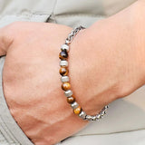 Tigers Eye & Stainless Steel Wheat Chain Bracelet