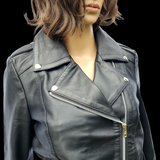 50% OFF SALE. Viper Black - Womens REAL Genuine Leather Jacket - Black Side Zip