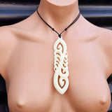 XL Natural Maori Bone Carving Pendant Necklace - Family of Korus