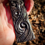 XL Tiki Toki Black Bone Carving Pendant Necklace - NZ Maori Inspired