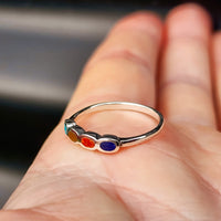 Solid 925 Sterling Silver & Mixed Gemstone 3.2mm Band Ring