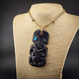 Hei Tiki XL Black Bone Carving Pendant Necklace