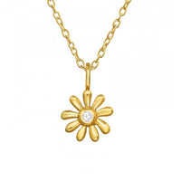 Childrens 925 Solid Sterling Silver & CZ Gold Flower Necklace