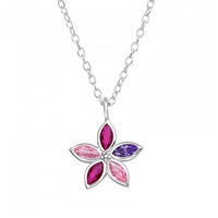 Childrens 925 Solid Sterling Silver & CZ Flower Necklace