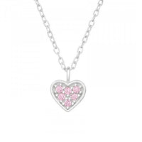 Childrens 925 Solid Sterling Silver & Pink CZ Heart Necklace