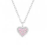 Childrens 925 Solid Sterling Silver & Pink CZ Heart Necklace