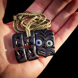 Hei Tiki Black Bone Carving Pendant Necklace