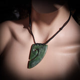 NZ Greenstone Pounamu Pair Matching 2pcs Koru Heart Pendant Necklaces (N644)