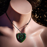 NZ Greenstone Pounamu Triple Koru Heart Pendant Necklace (N1046)