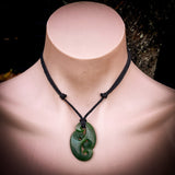 NZ Greenstone / Pounamu Double Koru Pendant Necklace (N676)