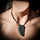 NZ Greenstone Pounamu Pair Matching 2pcs Koru Heart Pendant Necklaces (N644)