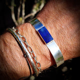 Solid 925 Sterling Silver & Natural Lapis Lazuli Rectangle Cuff Bracelet