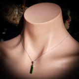 Solid 925 Sterling Silver & Natural Greenstone Cased Stick Pendant Necklace