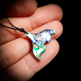 Natural Carved Paua Whale Tail Pendant Necklace