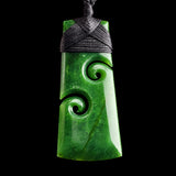 Natural Jade Double Koru Toki Pendant Necklace (N2220)