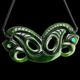 Natural NZ Jade XL Double Sided Double Manaia Pendant Necklace (N2221)
