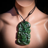 NZ Greenstone Pounamu XL Tiki Pendant Necklace (N838)