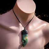 Natural Jade Double Koru Toki Pendant Necklace (N1131)