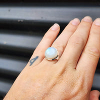 (Q) Solid Sterling Silver & Natural Round Moonstone Handmade Solitaire Ring