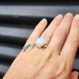 (Q) Solid Sterling Silver & Natural Round Moonstone Handmade Solitaire Ring