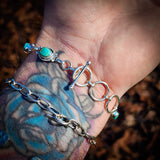 Solid 925 Sterling Silver & Natural Turquoise Chain Bracelet