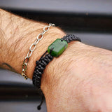 Natural Greenstone One Off Macrame Bracelet (1A3-789)