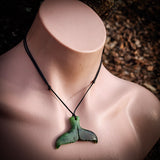 Natural Nephrite Jade Whale Tail Pendant Necklace (N1059)