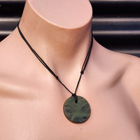 NZ Greenstone Pounamu Disk Pendant Necklace (N308)