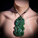 NZ Greenstone Pounamu XL Tiki Pendant Necklace (N803)
