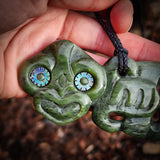 Natural Nephrite Jade Side Hei Tiki Pendant Necklace (N1064)