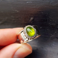 (R) Solid Sterling Silver & Natural Peridot Handmade Rustic Solitaire Ring