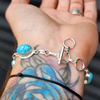 Solid Sterling Silver & Natural Larimar Handmade Chain Bracelet