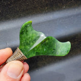 NZ Greenstone Pounamu Whale Tail Pendant Necklace (N459)