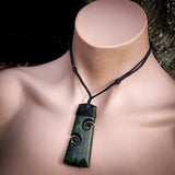 NZ Greenstone Pounamu Double Koru Toki Pendant Necklace (N875)