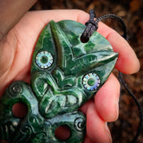 Natural Nephrite Jade XL Hei Tiki Pendant Necklace (N1056)