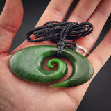 Natural Jade XL Wide Koru Pendant Necklace (N2132)