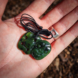 Natural Jade Hei Tiki Pendant Necklace (N1202)