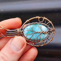 Handmade Copper & Natural Larimar Wire Wrap Tree Necklace